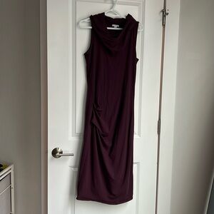 wine colored cowl neck dress. beautiful on!